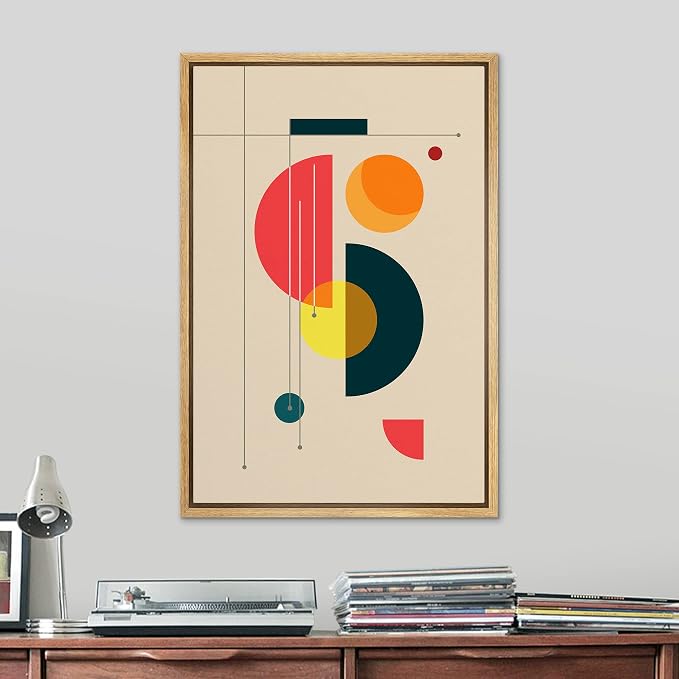 SIGNLEADER Framed Canvas Print Wall Art Semi Circle Midcentury Art Geometric Shapes Illustrations Modern Art Contemporary Fun Multicolor Ultra for Living Room, Bedroom, Office - 16"x24" Natural