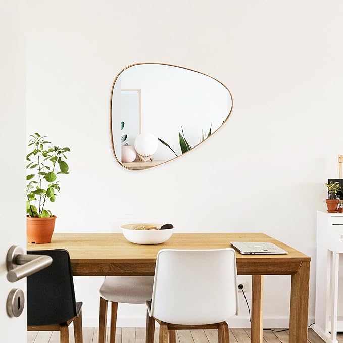 20" Metal Asymmetrical Mirror with Frame in Antique Brass Finish, Modern, Geometrical for Wall for Living Room, Bathroom, Bedroom (18"x20.5", Asymmetrical Triangular)