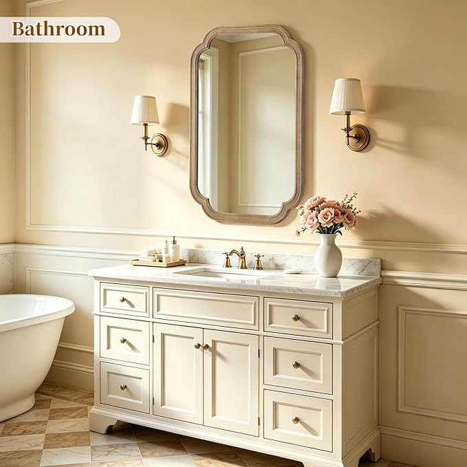 HOMECOOKIN Wood Bathroom Mirror for Wall Decor Arched Rounded Corner Rustic Wood Frame Wall Mirror Home Decorative for Vanity, Living Room, Bedroom, Entryway (20 x 30 inch, Honey A)