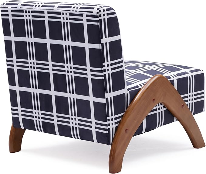 Oversized Accent Chair, upholstered armless mid Century Modern Living Room Chair with Wooden Legs for Bedroom/Office/Cafe, Plaid Black