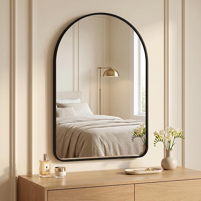 HARRITPURE 24"x36" Arched Bathroom Mirror, Wall Mounted Mirror, Black Arch Mirror, Aluminum Alloy Frame Wall Mirror for Living Room, Bedroom, Entryway