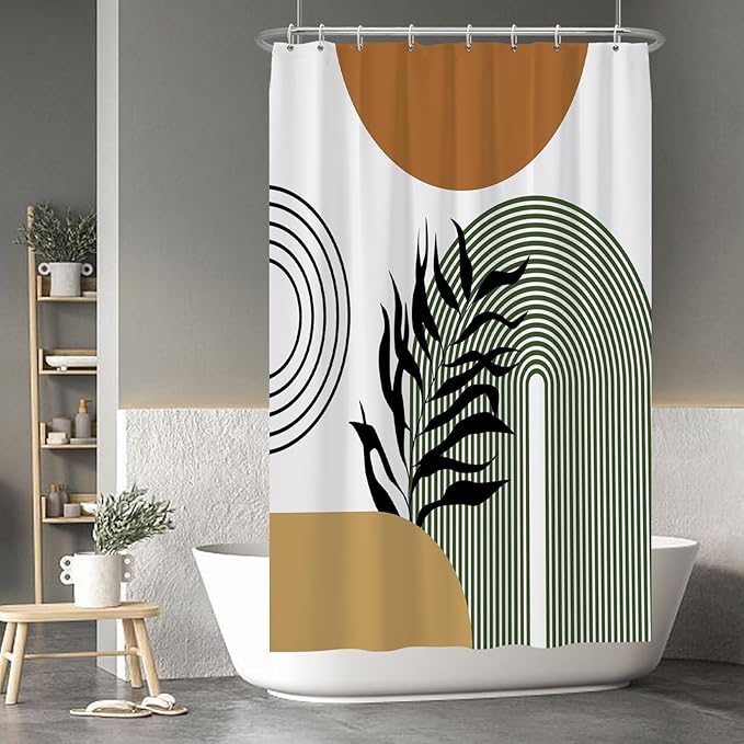 Baocicoo Boho Mid Century Abstract Leaf Plant Botanical Tropical Palm Shower Curtain for Bathroom Hotel Bathtub Cubicle Living Room Decor Fabric Shower Curtain with Hooks 48x72 Inches