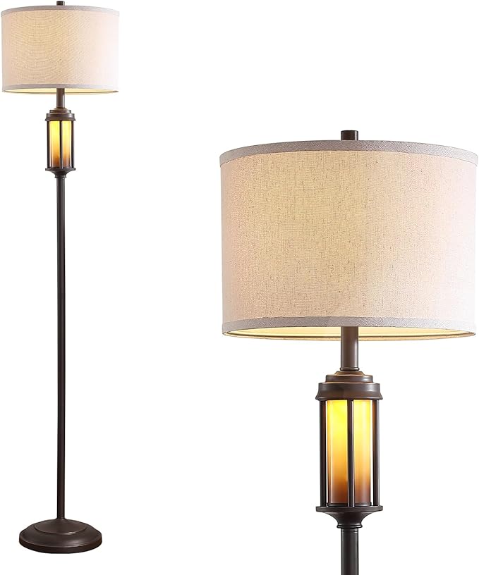 65'' Farmhouse Floor Lamp for Living Room Bedroom with 2 Light Sources, Rustic Vintage Tall Standing Lamp with Amber Nightlight for Home Office Corner, Bulbs Included