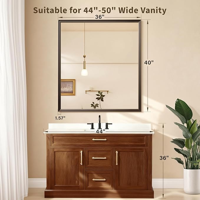 Retro Copper Effect Framed Wall Mirror, 36x40 Rectangle Mirror, Anti-desilvering Tempered Glass, Sustainable&Sturdy Frame, Anti-Rust, HD Reflection &3min Fast Setup for Bathroom Living Room