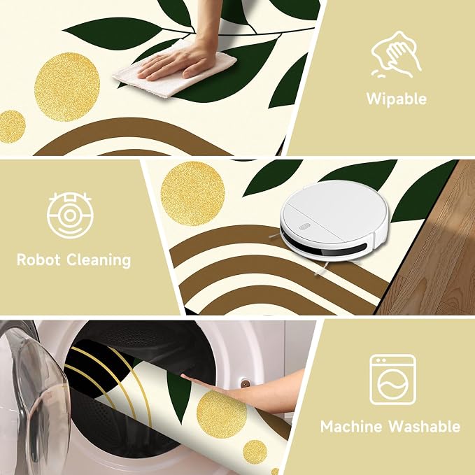 Modern Abstract Rug Geometric Area Rug Boho Green Leaf Floor Mat Soft Washable Carpet for Entryway Bedroom Living Room Kitchen Home Decor 2'x3'