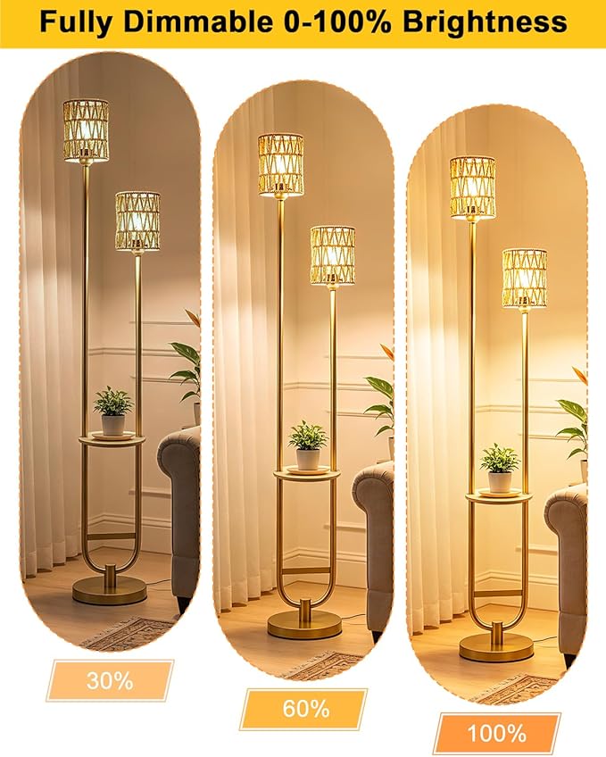 Lightdot 63IN Gold Floor Lamp with Table Mid Century Standing Lamps with Warm White Bulbs Included Unique Vintage Tall Floor Lamp with 5Lbs Heavy Base for Living Room/Party/Sofa Beside/Corner Decor