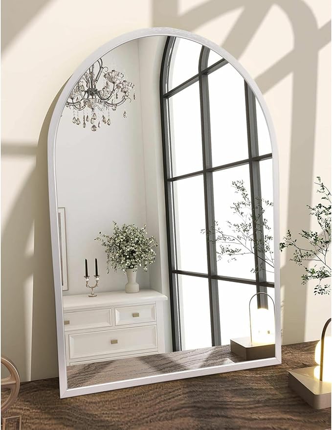 Arched Bathroom Mirror, 20"x16" Arch Metal Framed Mirror for Wall, Decor Vanity Mirrors for Living Room Bedroom Entryway Silver