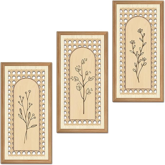 IARTTOP 3 Pcs Boho Wood Floral Arch Wall Art Nature Botanical Wood Wall Decor Bohemian Flower Artwork Minimalist Modern Wooden Hanging Decor for Farmhouse Living Room Bedroom Office 7.9 x15.8 Inch