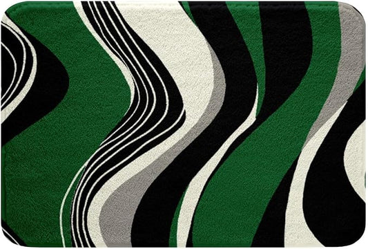 Feelyou Green and Gray Black White Bath Rugs Modern Abstract Geometric Bathroom Rugs Kids Boys Girls Teens Stripe Line Pattern Decor Bath Mats for Bathroom 16"x24" Bathroom Accessories