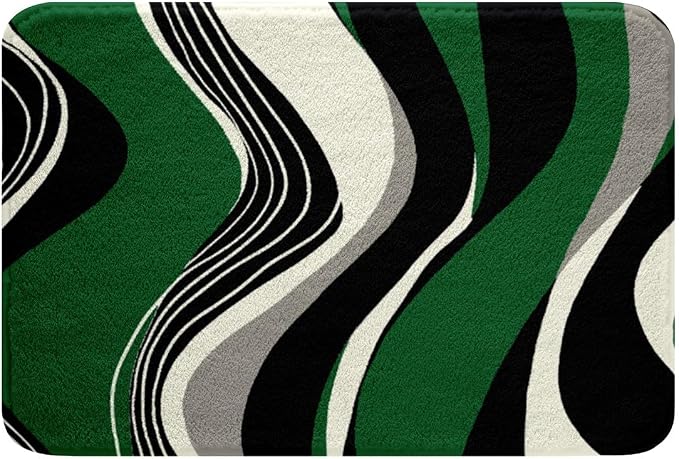 Feelyou Green and Gray Black White Bath Rugs Modern Abstract Geometric Bathroom Rugs Kids Boys Girls Teens Stripe Line Pattern Decor Bath Mats for Bathroom 20"x32" Bathroom Accessories