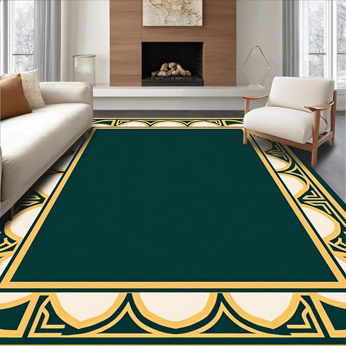 Flatwoven Area Rug 5x7 ft, Art Deco Inspired Interlocking Arch Design with Elegant Stylized Details, Non Slip, Stain Resistant, Washable High Traffic Area Rugs for Living Room, Bedroom Decor