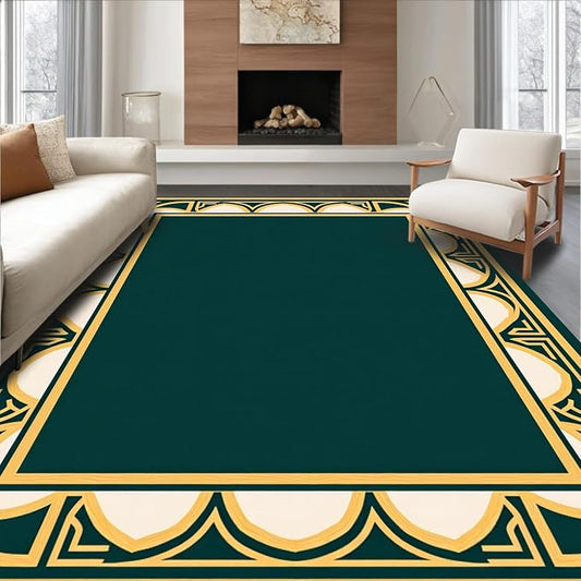 Flatwoven Area Rug 4x6 ft, Art Deco Inspired Interlocking Arch Design with Elegant Stylized Details, Non Slip, Stain Resistant, Washable High Traffic Area Rugs for Living Room, Bedroom Decor