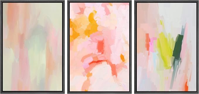 SIGNWIN Framed Canvas Print Wall Art Set Vibrant Pastel Watercolor Paint Stroke Shapes Abstract Illustrations Modern Art Decorative Nordic Calm/Zen for Living Room, Bedroom, Office - 16"x24"x3 Black