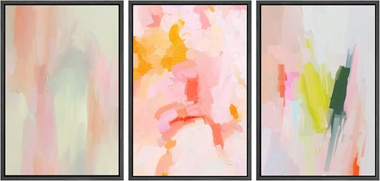 SIGNWIN Framed Canvas Print Wall Art Set Vibrant Pastel Watercolor Paint Stroke Shapes Abstract Illustrations Modern Art Decorative Nordic Calm/Zen for Living Room, Bedroom, Office - 16"x24"x3 Black