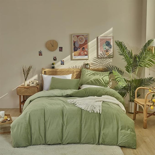 Pureant Sage Green Velvet Comforter Sets Twin Light Green Fluffy Bedding Solid Color Flannel Quilt Women Men Grass Green Comforters Micromink Sherpa Fuzzy Warm Bed Girls Boys Dorm Plush Bedding Soft
