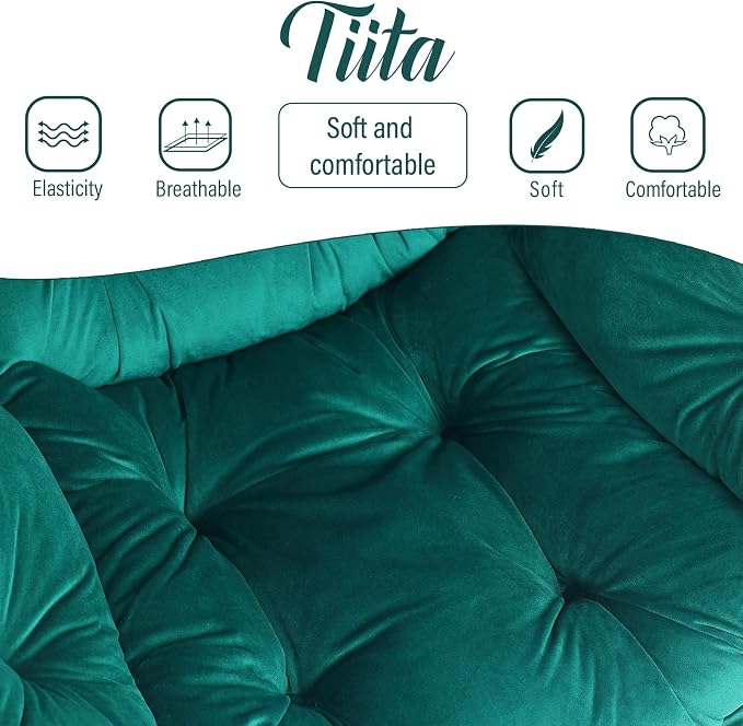 Tiita Lazy Chair with Ottoman, Green Modern Large Accent Chair, Comfy Leisure Sofa Armchair with Ottoman, Reading Chair with Footrest for Bedroom, Living Room, Dorm Rooms, Velvet Green