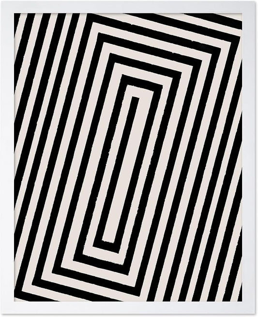 Poster Master Rectangle Tunnel Poster - Angular Swirl Print - Geometric Design - Abstract Design - Japanese Ink Art - Mid Century Modern Illustration - Living Room Decor - 16x20 White Framed