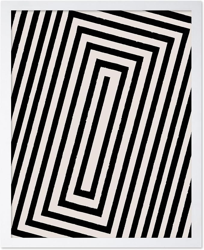 Poster Master Rectangle Tunnel Poster - Angular Swirl Print - Geometric Design - Abstract Design - Japanese Ink Art - Mid Century Modern Illustration - Living Room Decor - 8x10 White Framed