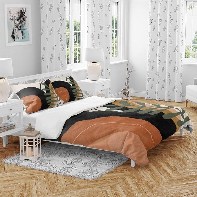 Bohemian Duvet Cover Set King Size Boho Abstract Mid Century Burn Orange Comforter Cover Minimalist Geometric Lightweight Soft Bedding Set 3 Pieces Breathable Bedding Set with 2 Pillowcase