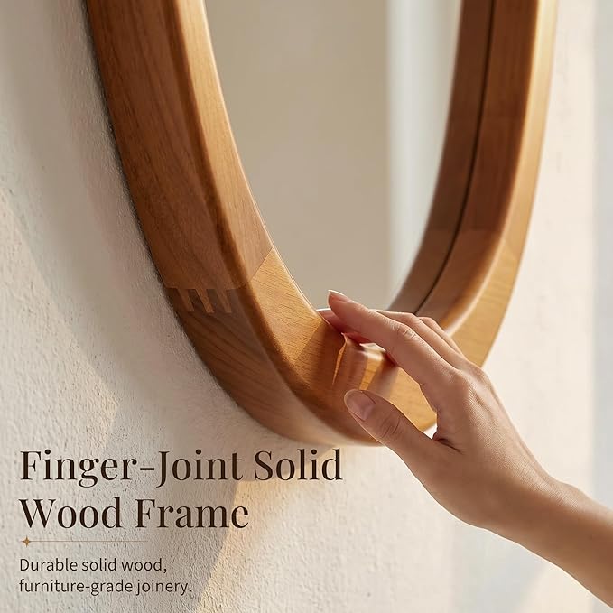 Solid Wood 36"x24" Modern Organic Asymmetrical Mirror, Warm Walnut Irregular Wooden Wall-Mounted Mirror, Sculptural Spa-Like Bathroom Vanity Mirror, Honey Walnut