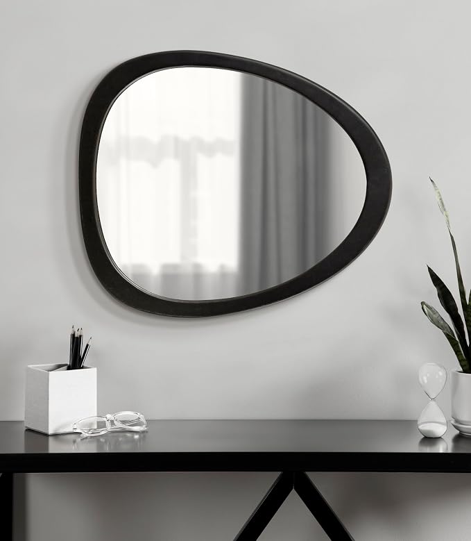 Kate and Laurel McKinder Mid-Century Asymmetrical Wood Wall Mirror; 24 x 28; Black; Decorative Geometric Irregular Mirror with Robust Wooden Frame and Mid-Century Mirror Look