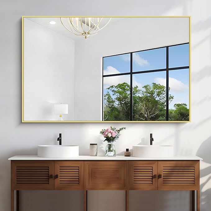 KOCUUY Large Gold Bathroom Mirror, 60x40 Inch Rectangular Mirror for Bathroom Sink, Oversized Wall Mirror with Metal Gold Frame for Living Room, Farmhouse, Entryway, Hang Horizontal/Vertical