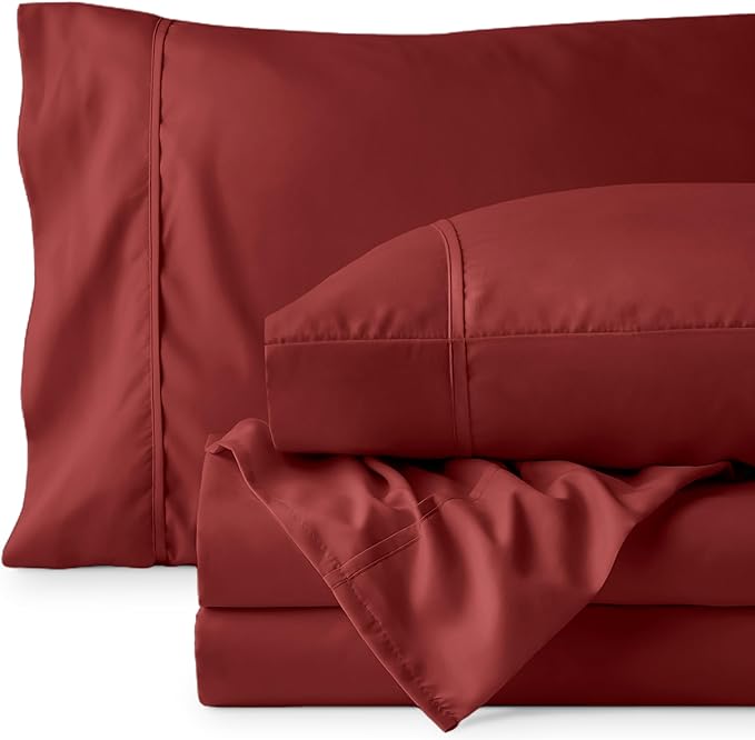 Bare Home Queen Sheet Set - 1800 Ultra-Soft Microfiber Queen Bed Sheets - Double Brushed - Deep Pockets - Easy Fit - 4 Piece Set - Bedding Sheets & Pillowcases (Queen, Rosewood)