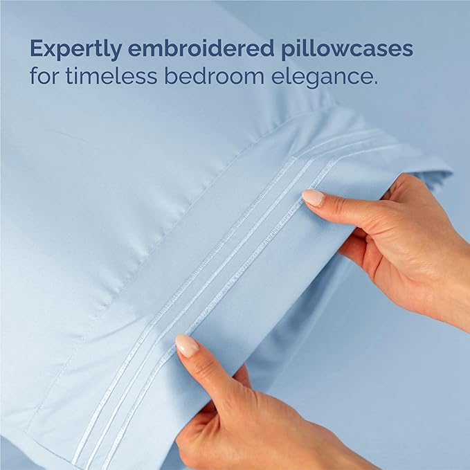 King Size 4 Piece Sheet Set - Comfy Breathable & Cooling Sheets - Hotel Luxury Bed Sheets for Women & Men - Deep Pockets, Easy-Fit, Extra Soft & Wrinkle Free Sheets - Sky Blue Oeko-Tex Bed Sheet Set