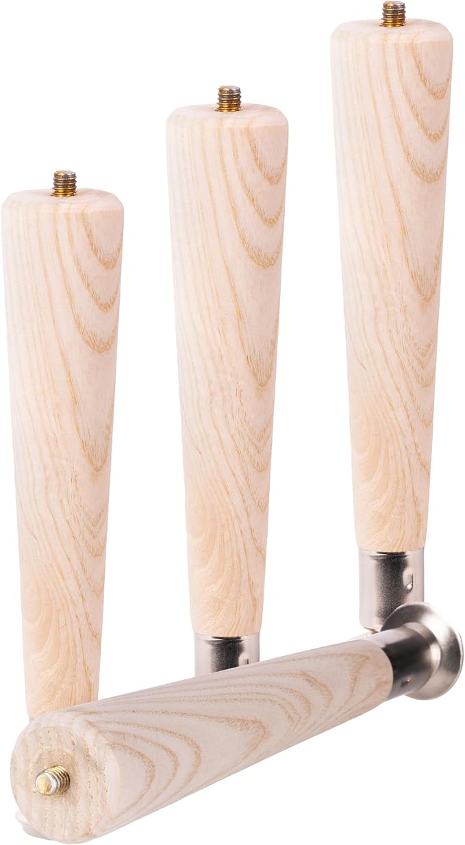 Waddell Round Taper Leg (4 Count, 8" H) | Self Leveling Quick Mount Wooden Legs with 5/16" #18 Hanger Bolt | Decorative Unfinished Furniture Legs for DIY Home Improvement | Mid Century Modern Decor