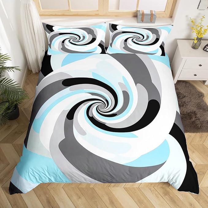 Erosebridal Geometric Circles Duvet Cover Twin for Kids Boys Girls,Blue Grey Black White Comforter Cover,Abstract Art Bedding Set,Mid Century Minimalist Bed Set with 1 Pillowcase Bedroom Decor