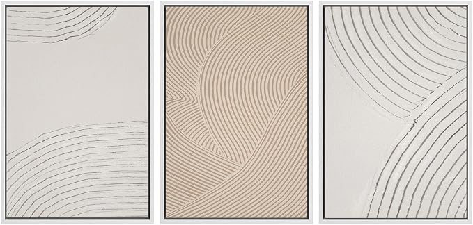 SIGNWIN Framed Canvas Print Wall Art Set Geometric Pastel Spiral Circles Shapes Abstract Illustrations Modern Art Decorative Nordic Chic Calm/Zen for Living Room, Bedroom, Office - 16"x24"x3 White