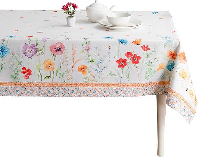 Maison d' Hermine Table Cloth Rectangle Table 100% Cotton 70 x 90 Inches Tablecloth Reusable Decorative for Dining Room Farmhouse Home Valentines Day Decorations Spring Summer - Summer Whisper