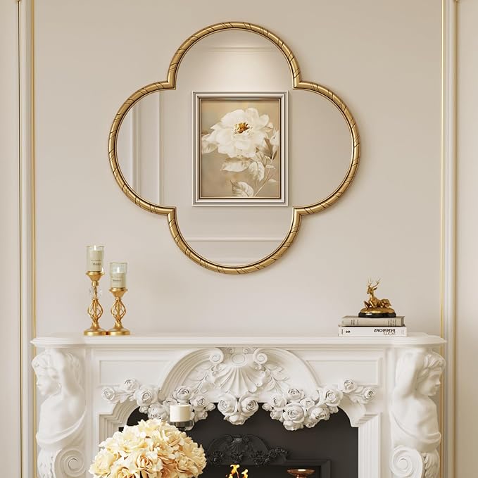 Uniclinens Gold Decorative Mirror 31.5" - Large Wall Mirror Decor with Metal Frame, Ideal for Entryway, Fireplace, Living Room, Hallway, Bathroom