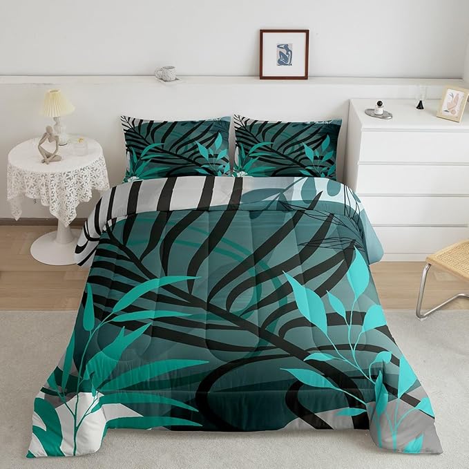 Erosebridal Aesthetic Minimalist Comforter King Blackish Green Grey Bedding Set, Modern Mid Century Down Comforter Abstract Artwork Bed Set, Quilted Duvet with 2 Pillowcase