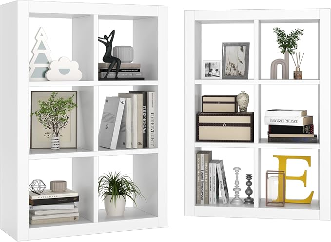 furtble 6 Cube Storage Organizer Bookshelf, 2-Pack Modern Wood Open Bookcase, Multifunctional Display Cubicle Shelf for Living Room, Bedroom, Home Office, White