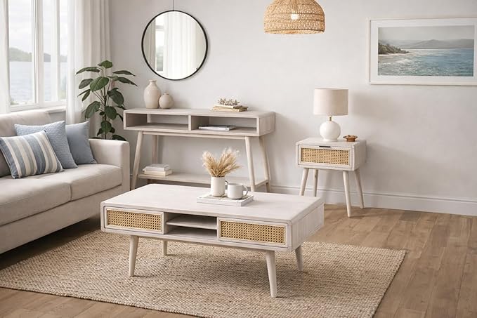Boraam Cambria End Table - Zebrano Whitewash/Natural Cane