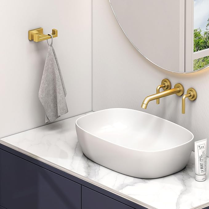 Angle Simple Double Towel Hook Brushed Dark Gold 2 PCS, SUS304 Stainless Steel Bathroom Hand Towel Holder, Double Robe Hook for Wall