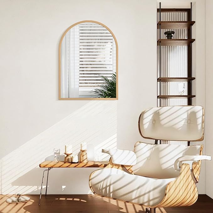 Arched Wall Mirror Aluminum Alloy Frame Bathroom Mirror Brushed Metal Vanity Wall Mounted Mirror for LivingRoom Bedroom Entryway 26"x18"