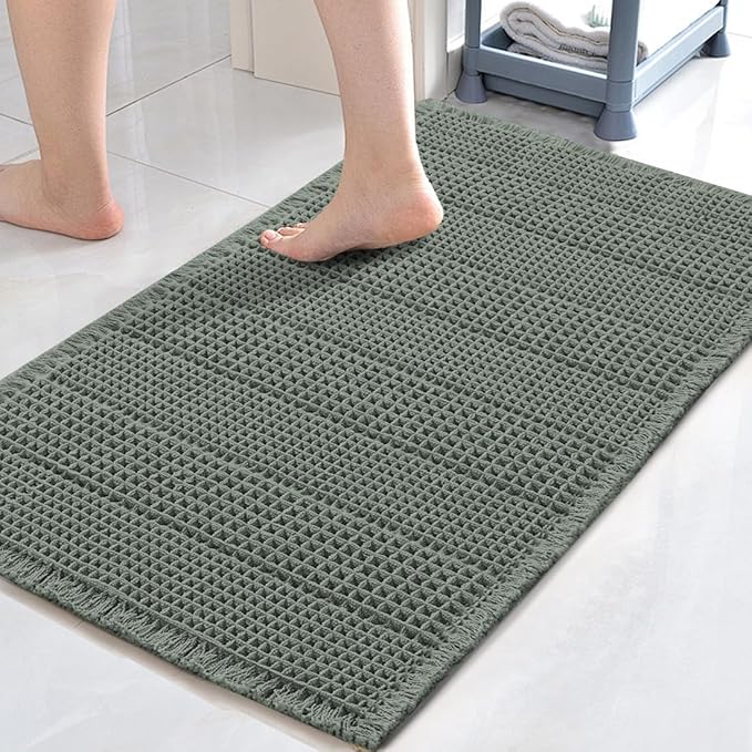 H.VERSAILTEX Upgraded Waffle Bath Mat Super Absorbent Non Slip Bath Rugs for Bathroom Floor Machine Washable Dry Fast Bathroom Rugs for Beside Tub, 24" x 36", Lichen