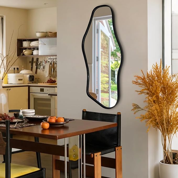 Irregular Wall Mirror, Asymmetrical Mirrors with Metal Frame, 40"x18" Cloud Shaped Mirror Decorative, Modern Abstract Mirrors for Living Room Bathroom Bedroom Hallway Entryway Fireplace