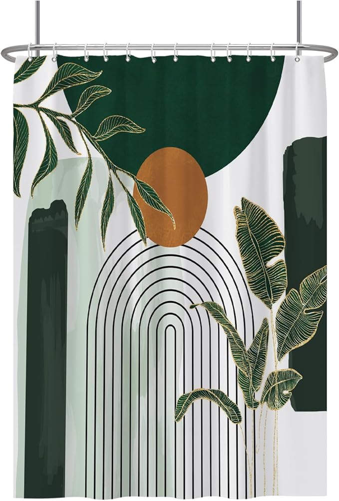 Baocicoo Abstract Mid Century Shower Curtain Bohemia Tropical Leaf Modern Minimalist Bathroom Green Bath Accessory Art Decor Fabric Durable Shower Curtain with Hooks 72x96 Inches