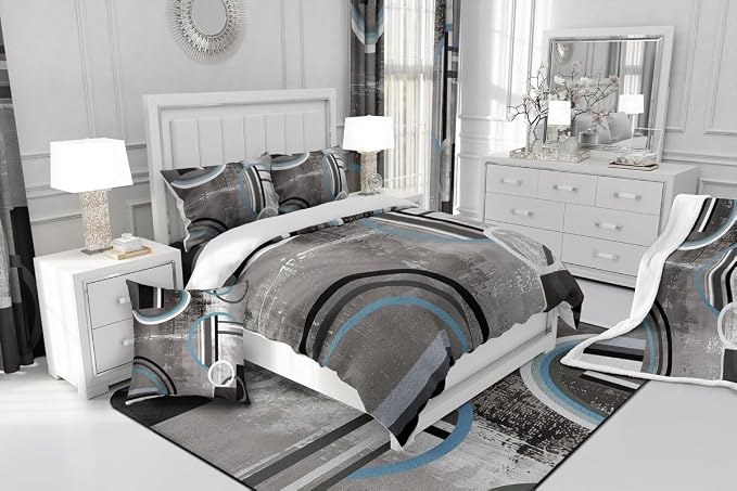 Erosebridal Geometric Circles Comforter Cover Full,Black Gray Duvet Cover for Kids Boys Girls Teens,Grunge Watercolor Bedding Set,Swirls Stripe Bedspread Cover Bedroom Decor 3Pcs with 2 Pillow Cases
