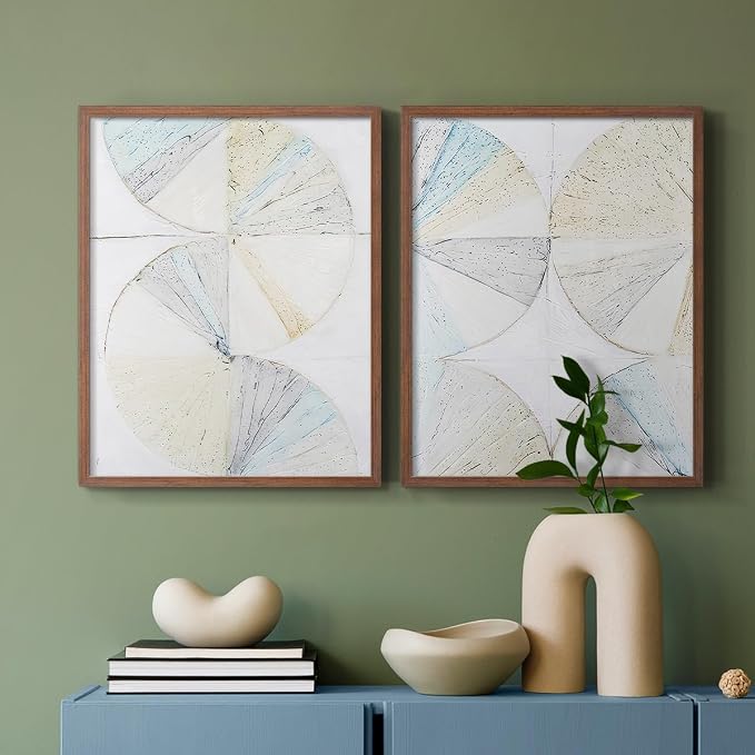 Renditions Gallery Set of 2 Peel & Stick Framed Prints, Geometric Abstract Wall Art, Pie Chart Color Wheels Wall Decor, Re-Stickable - Ready to Hang - 16"x20" - Walnut Frame LT588