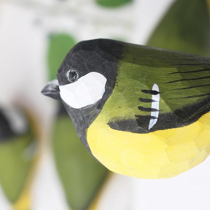 2PCS Small Carved Wooden Birds, Handmade Bird Statue Carved Rustic Animal Bird Sculpture Miniature Art Carve Small Animal for Home Decor. (Green)