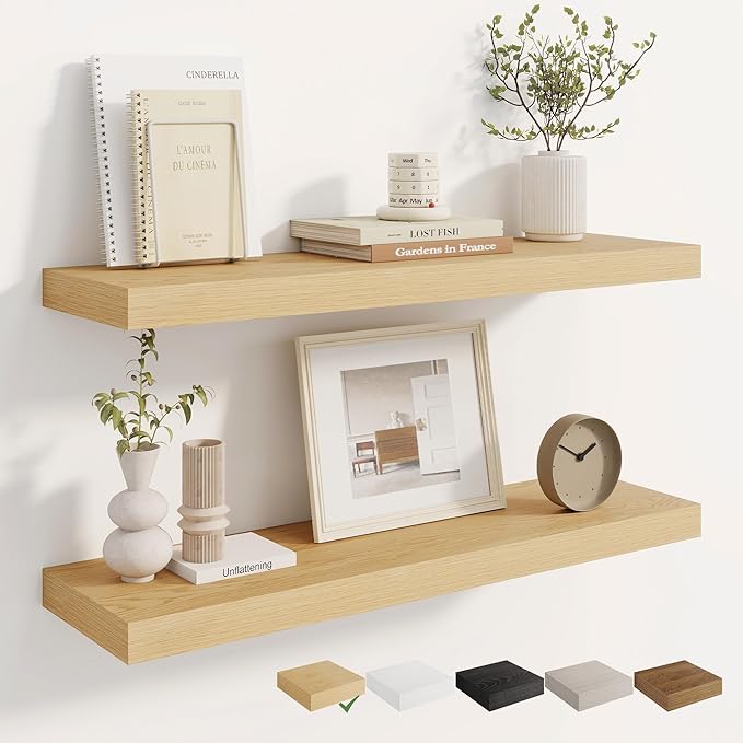 Dreamland 8" Deep Long Floating Shelves, 32 Inches Floating Shelves for Wall Set of 2, Large Display & Storage Shelf, Wall Shelf for Bathroom Bedroom Living Room Kitchen Office, Oak