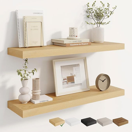 Dreamland 8" Deep Long Floating Shelves, 32 Inches Floating Shelves for Wall Set of 2, Large Display & Storage Shelf, Wall Shelf for Bathroom Bedroom Living Room Kitchen Office, Oak