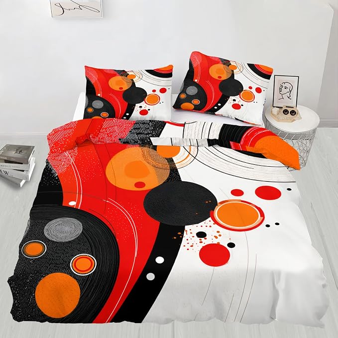 Modern Abstract Duvet Cover King Size, Fashion Microfiber Bedding Set 3 Piece Bedroom Decor Colorful Geometry Comforter Cover and 2 Pillow Sham with Zipper Closure