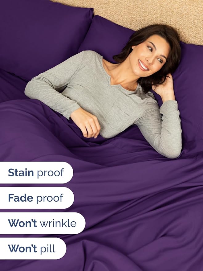Extra Deep Cal King Sheet Set - 6 Piece Breathable and Cooling Sheets - Hotel Luxury Bedding for Women, Men, Kids & Teens - Easy & Secure Fit - Soft, Wrinkle Free & Comfy - Extra Deep Pockets - Purple