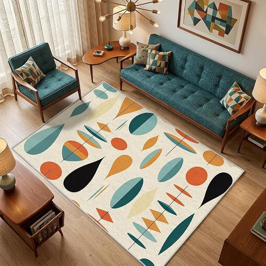 Mid Century Modern Rug 6x8, Washable Geometric Rugs for Living Room Bedroom, Retro Area Rug for Home Decor, Non Slip Backing Floor Carpet with Gripper - 6 x 8 ft