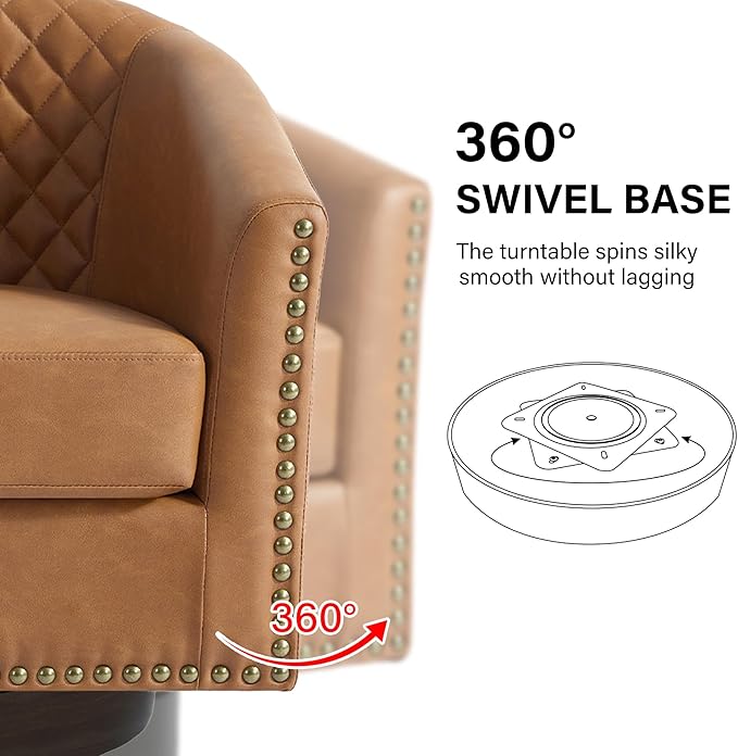 Swivel Barrel Accent Chair, Comfy Modern Upholstered Round Faux Leather Arm Chair for Living Room, Bedroom - Coffee, Set of 4